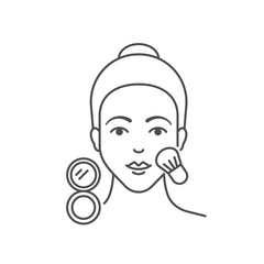Vector illustration of woman is applying blush, flat style