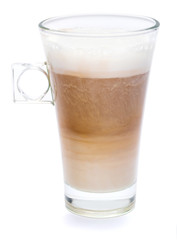 glass of fresh atte coffee isolated on white background with clipping path