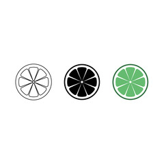 Lime logo. Isolated lime on white background. EPS 10. Vector illustration. Black and green lime silhouette. Set of slices of lime.