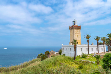 Fototapeta na wymiar View of Cape Spartel lighthouse at the entrance of the strait of Gibraltar near Tangier in Morocco