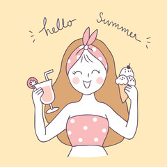 Cartoon cute summer sweet woman vector.