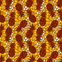 Imitation animal skin seamless pattern and silhouettes of pineapples.