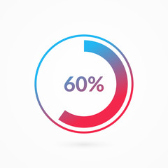 60 percent blue and red gradient pie chart sign. Percentage vector infographic symbol. Circle diagram isolated, illustration for business, download, web icon, design