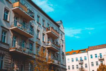 Naklejka premium residential buildings with darken sky at berlin
