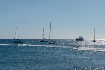 Sailboats on Frigate Bay, St. Kitts Island in the Caribbean