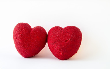 red heart cake on white background