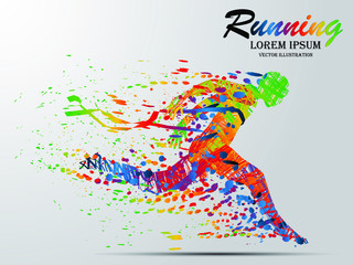 Visual drawing silhouettes of runner from start to finish, running and crossing a finish line winning a race, healthy lifestyle and sport concepts, abstract black and white vector illustration