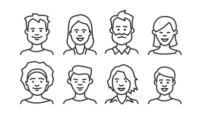 People avatar icon set. Vector line style.
