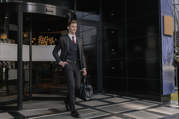 Business concept. Businessman street. City. Professional manager. Corporate male worker. Office. Suit. Finance