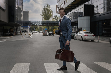 Businessman street city. Business concept.Outdoors professional people. Man suit. Office worker....