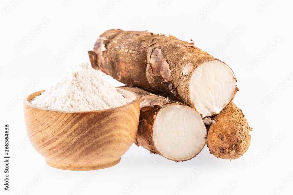 Wall mural raw cassava starch - manihot esculenta. white background