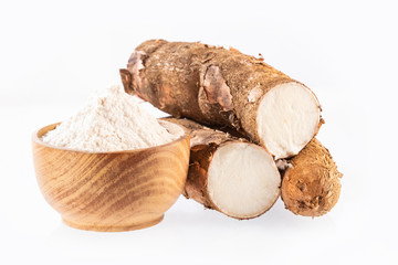 Raw cassava starch - Manihot esculenta. White background