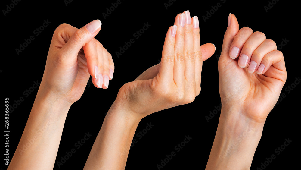 Wall mural set of woman hands clinging on some wall edge