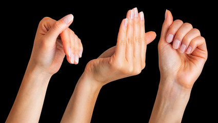 Set of woman hands clinging on some wall edge
