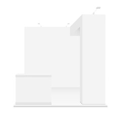 Exhibition booth mockup isolated on white background. Vector illustration