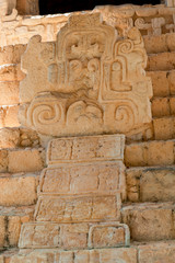 Detail of an ancient Mayan sculpture, in the archaeological area of Ek Balam, in the Yucatan peninsula