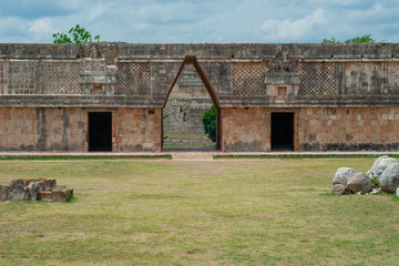 Architectural facade of a Mayan building, in the archaeological area of Ek Balam, on the Yucatan...