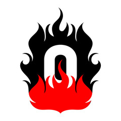 Fire font red flame badge art numbers ampersand round design letters black flames