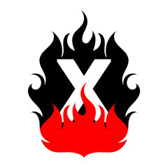 Fire font red flame badge art numbers ampersand round design letters black flames