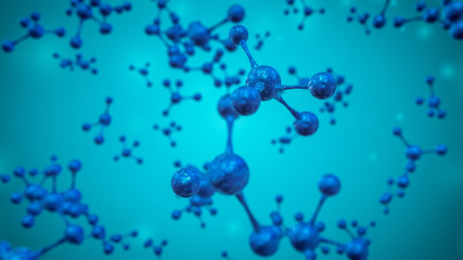 close-up view of abstract molecular structures, concept of science and biology (3d render)
