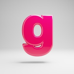 Glossy pink lowercase letter G isolated on white background.