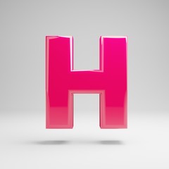 Glossy pink uppercase letter H isolated on white background.
