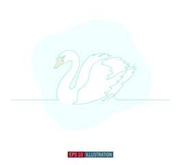 Continuous line drawing of swan. Template for your design works. Vector illustration.