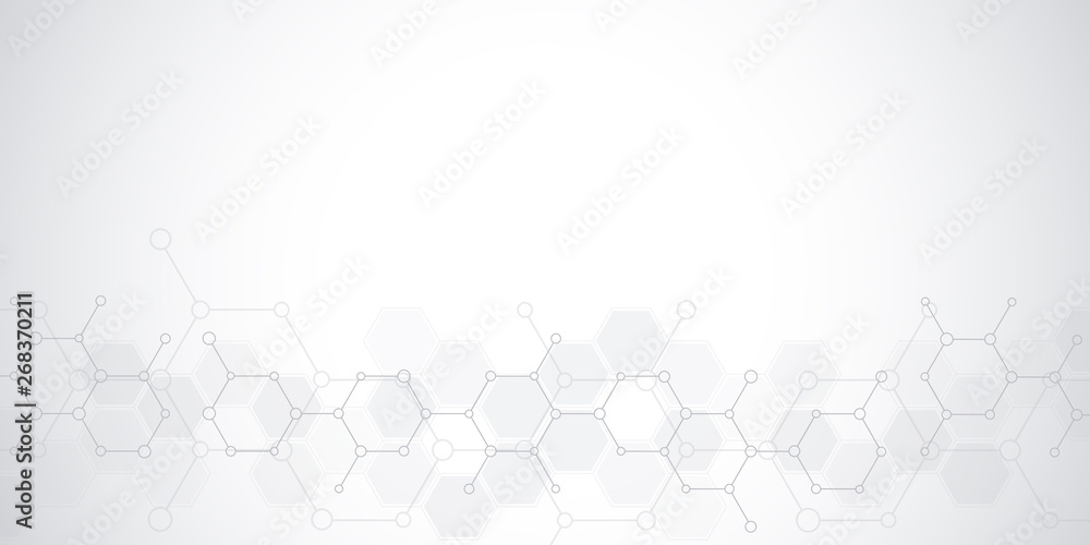 Poster Abstract background of science and innovation technology. Technical background with molecular structures and chemical engineering.