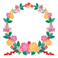 Obraz na płótnie Canvas wreath of flowers in watercolor style with white background