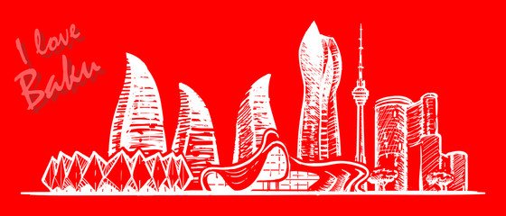 Azerbaijan Travel Destination vector. Baku city
