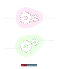Continuous line drawing of gear wheels. Template for your design. Vector illustration.