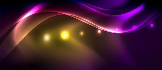 Glossy glowing neon light wave background
