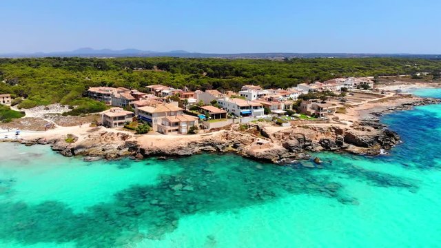 Aerial shot of Es Trenc beach on the balearic Island of Majorca