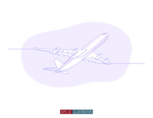Continuous line drawing of jet plane. Template for your design works. Vector illustration.