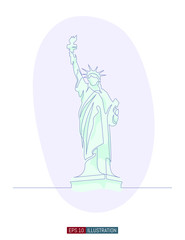 Continuous line drawing of Statue of Liberty. Template for your design works. Vector illustration.