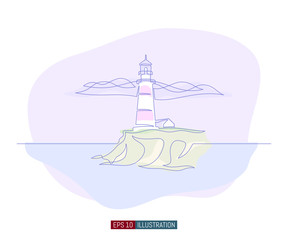 Continuous line drawing of lighthouse. Template for your design works. Vector illustration.