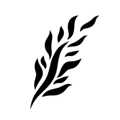 elegant twig with foliage, black silhouette, plant