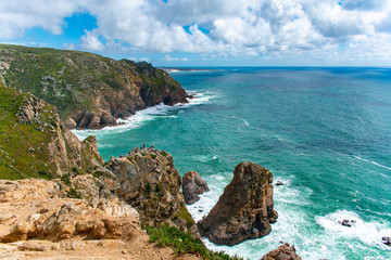 Sea landscape with high cliffs in Cabo da Roca.