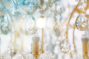 beautiful close up crystal chandelier light with filter effect background