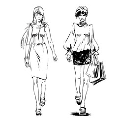 Watercolor fashion illustration with beautiful girl