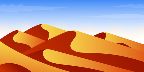 Plakat Exotic landscape. Desert, sands and dunes. Tourism and travelling. Vector flat design