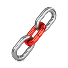 Obraz premium 3D rendering chain of three links isolated on white. Lock, connection concept.