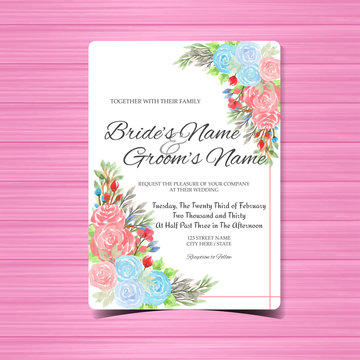 watercolor wedding card with colorful roses