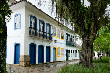 Colourful colonial buildings in Paraty, Brazil