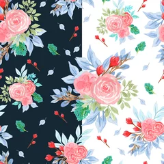 Poster colorful watercolor seamless floral pattern with roses © Kuma