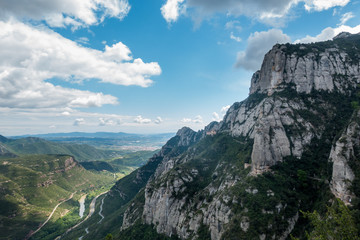 Fototapeta na wymiar Montserrat mountain landscape looking to Barcelona