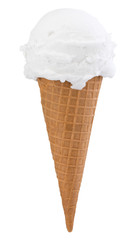 vanilla ice cream in the cone on white background with clipping path