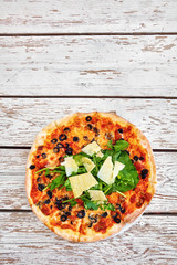 Top down view of a delicious pizza