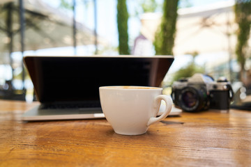 Delicious soft latte coffee on the table