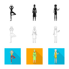 Vector design of posture and mood logo. Collection of posture and female stock symbol for web.